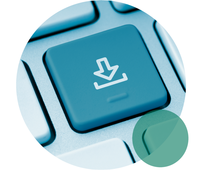 Hypercholesterinämie: Materialien zum Download Taste einer Notebook-Tastatur mit Download-Symbol.