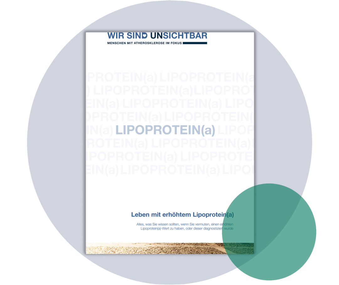 Broschüre zu Lipoprotein(a) Titelseite einer Broschüre mit dem Titel „Leben mit erhöhtem Lipoprotein(a)“